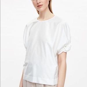 COS white top with gathered sleeves